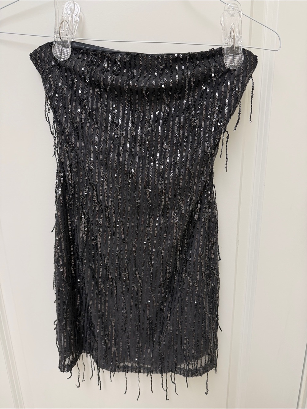 wild fable Black Sequin Strapless Fringe Dress